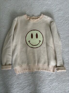 Cream Smiley Crewneck Sweater - Women's